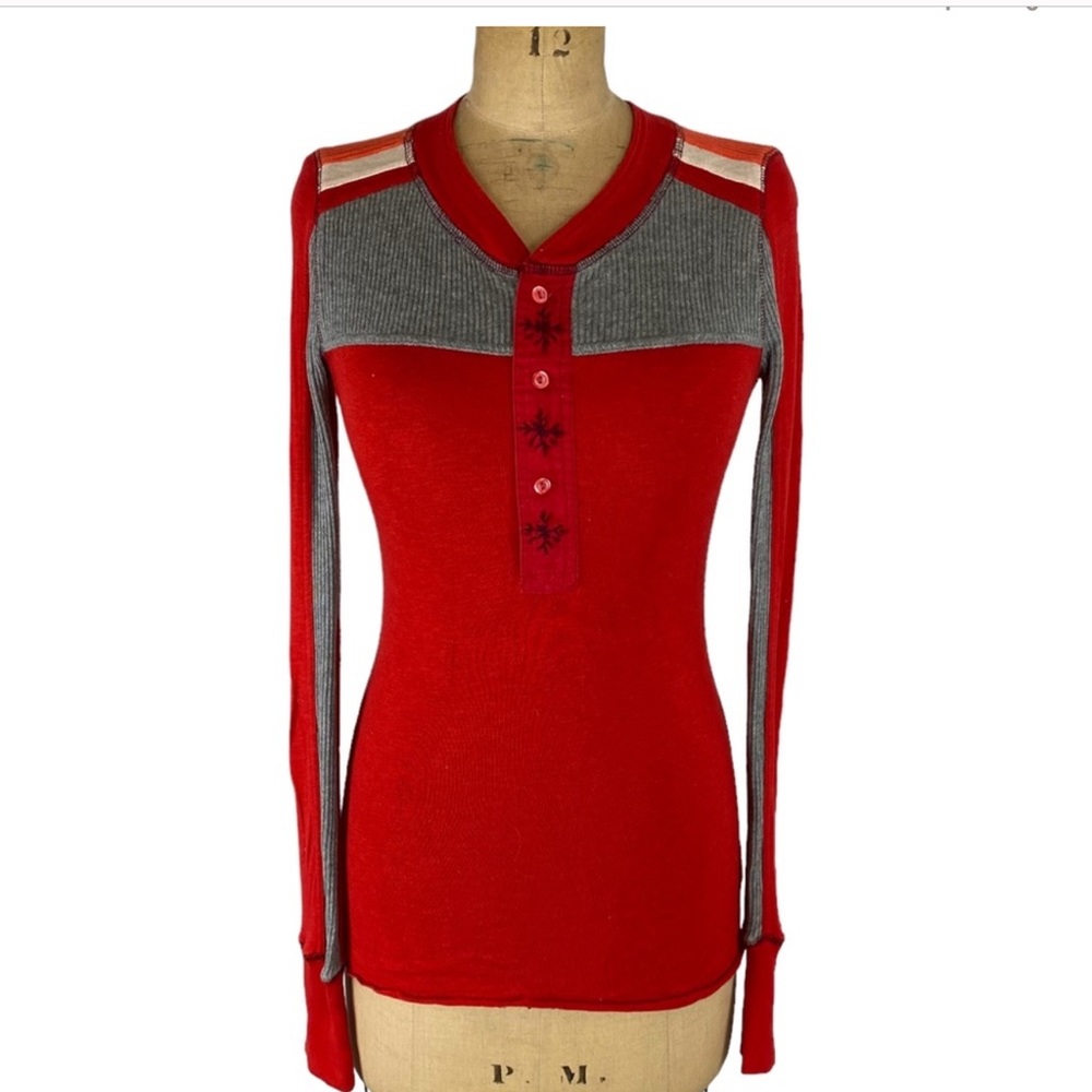 Free People Vintage Ski Ready Red Long Sleeve Knit Top Size S